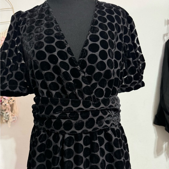Zara Black Velvet Dot Mini Dress small - Picture 3 of 4